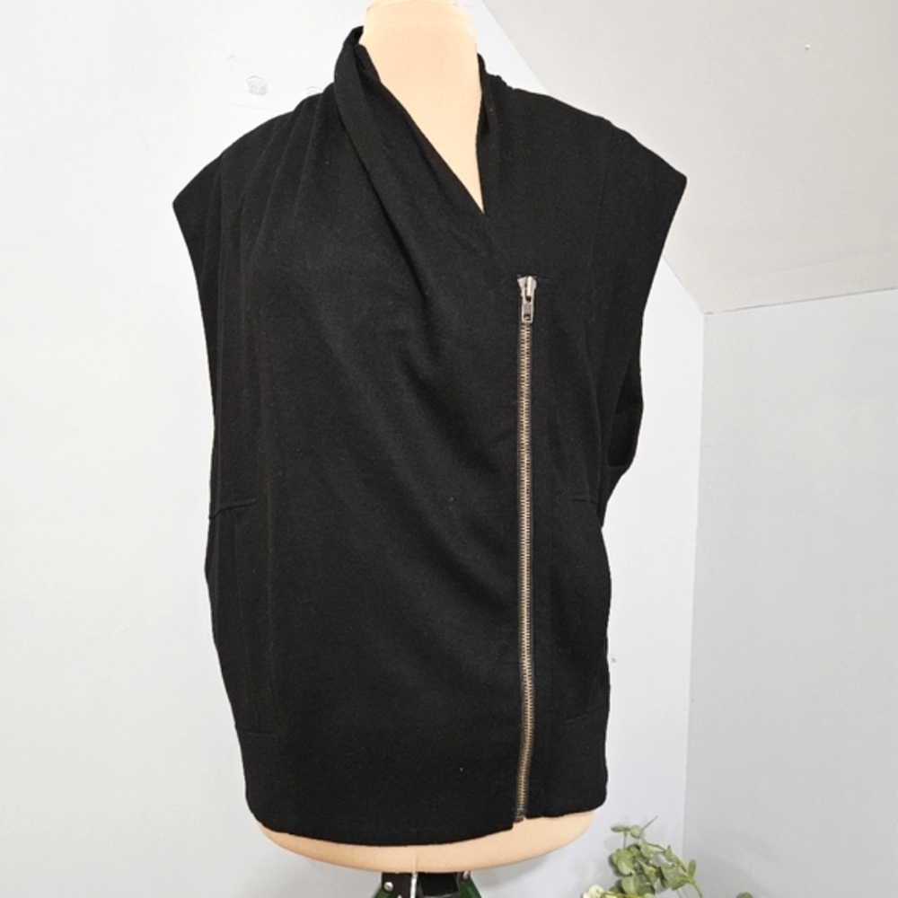 Helmut Lang Wool Black Asymmetrical Zip Up Sleeveless Vest Pockets Size Medium
